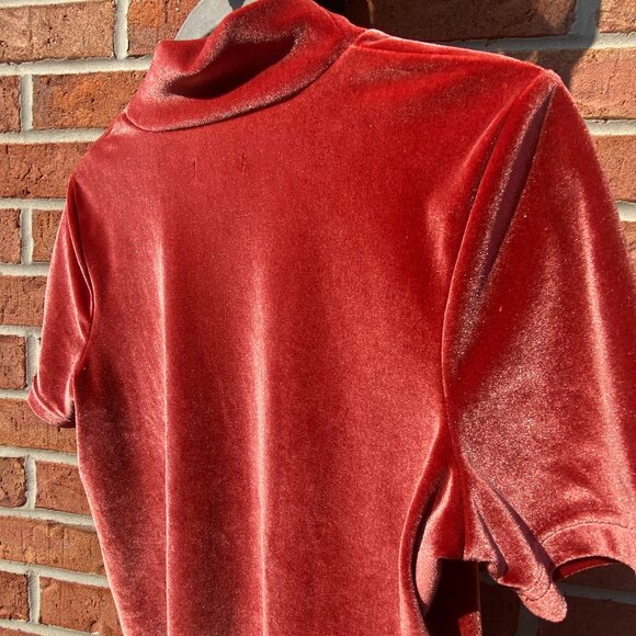 Madewell Velvet Mockneck Tee - Burnished Rust/Orange - NWOT - XS - Picture 5 of 14